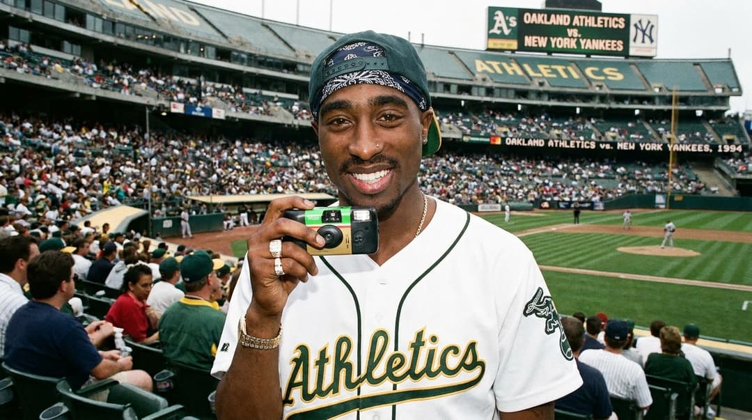 Tupac amaru shakur at a baseball match camera