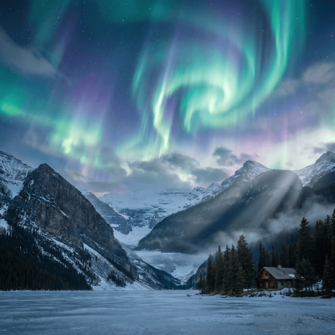 A magical aurora over snow-capped mountains at twilight, cinematic 4K, volumetric lighting, ultra-detailed landscape photography