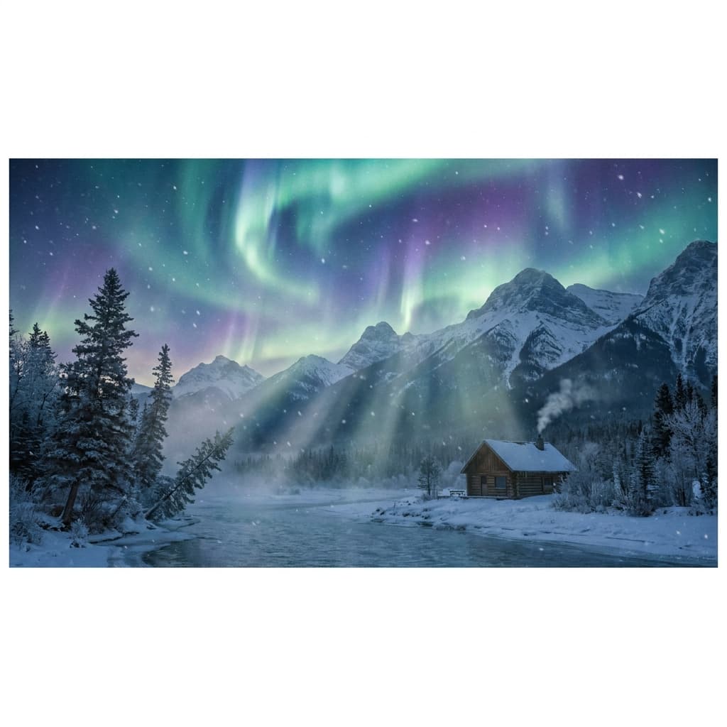 A magical aurora over snow-capped mountains at twilight, cinematic 4K, volumetric lighting, ultra-detailed landscape photography