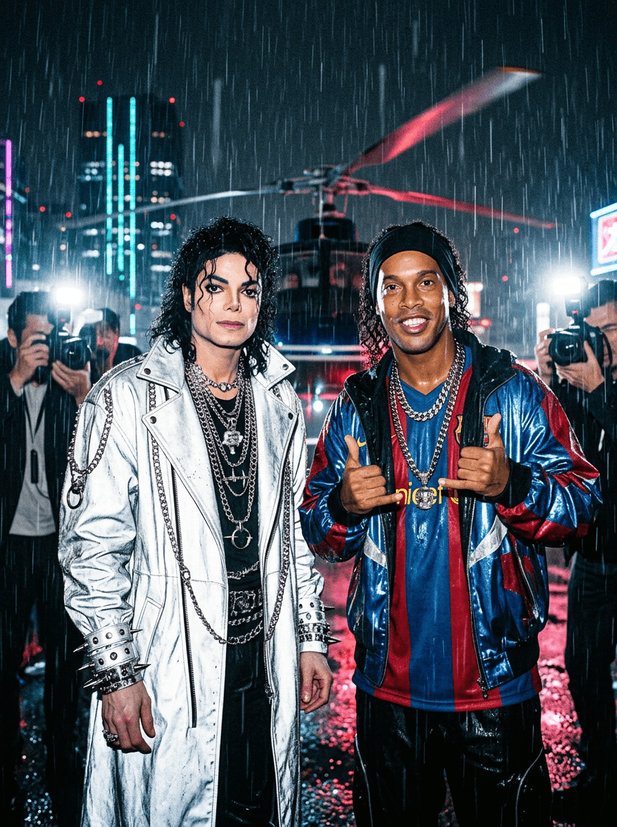 401. cinematic direct flash photograph of stylish subjects arriving at a private rooftop rave in Tokyo by helicopter during heavy rain, oversized futuristic designer streetwear, reflective leather coats and layered chrome jewelry illuminated by aggressive paparazzi flash lighting, emotionally detached expressions with chaotic celebrity energy, spinning helicopter blades, wet rooftop reflections and neon skyscrapers creating cinematic cyber-luxury nightlife atmosphere throughout the background