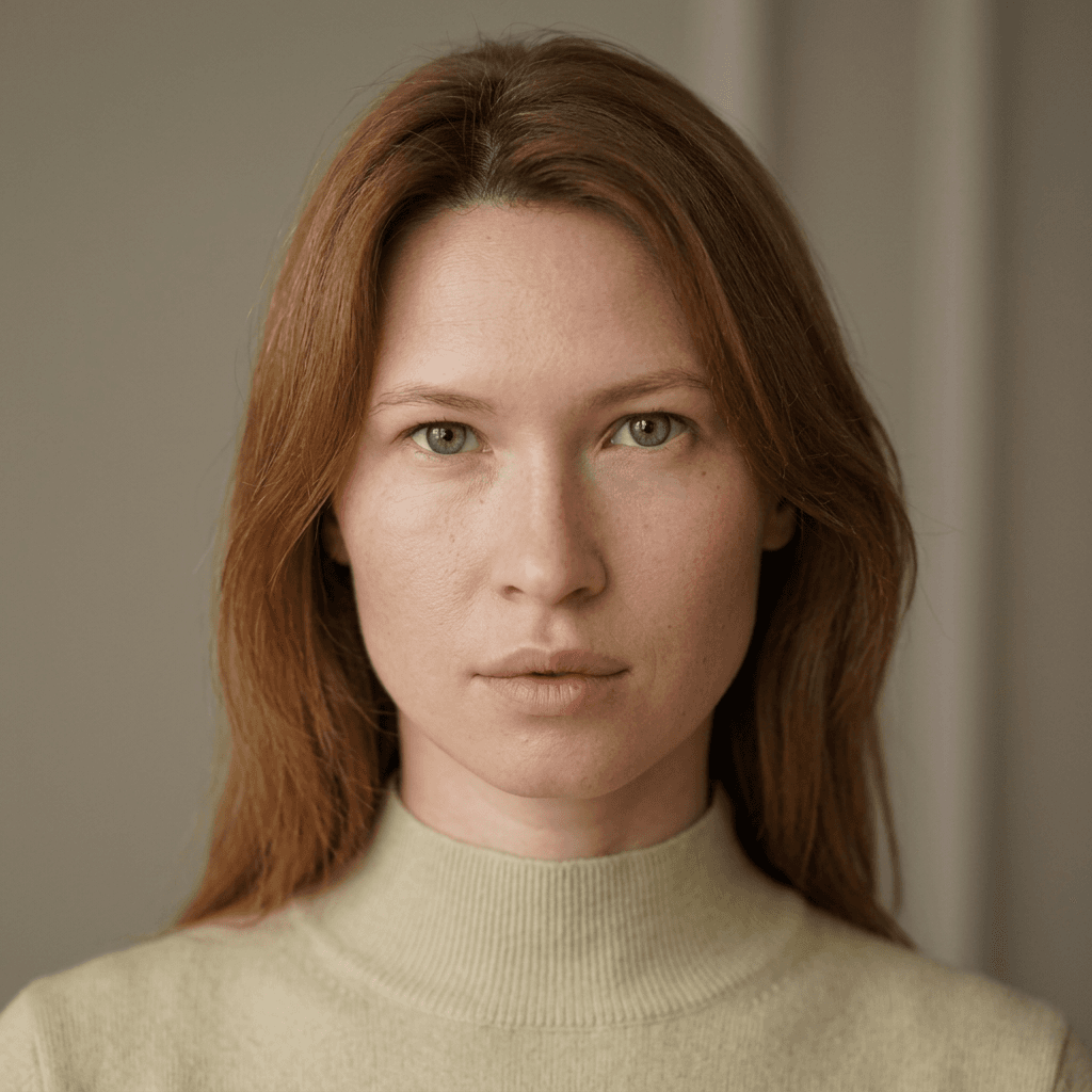 a high-quality portrait of the person in the uploaded reference image (DO NOT TOUCH FACE). смотрит в камеру. зеленые глаза. без лишних эллементов в кадре
