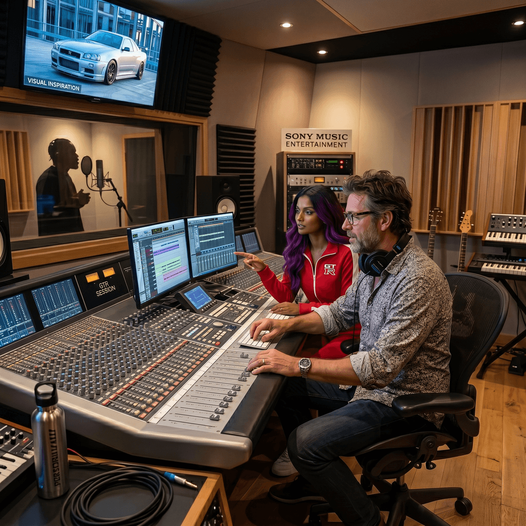 make her in the recording studio with famous producer 