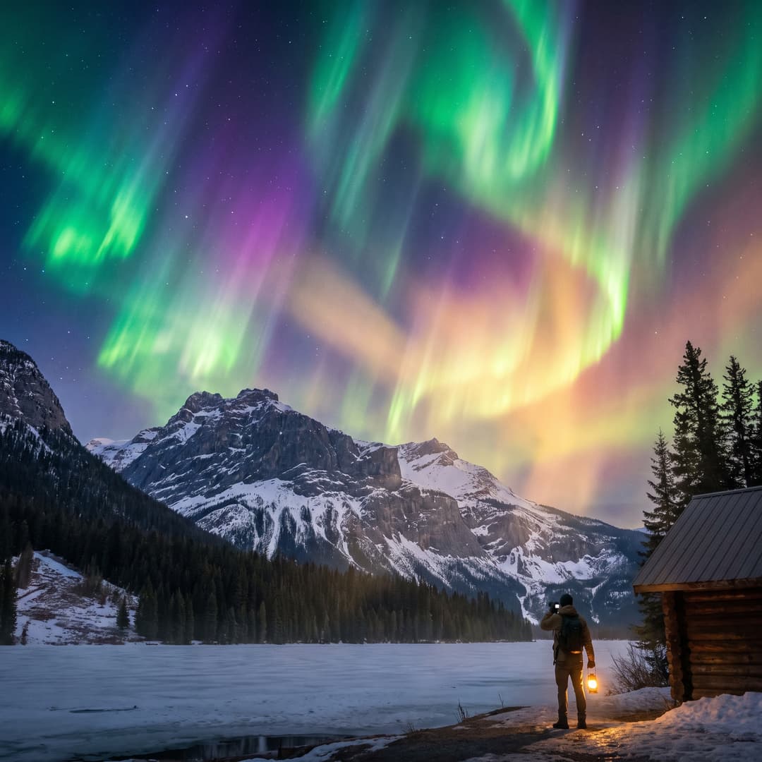 A magical aurora over snow-capped mountains at twilight, cinematic 4K, volumetric lighting, ultra-detailed landscape photography